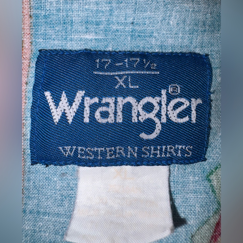 Vintage 80s/90s Wrangler Western Button-Up Shirt XL Bold Aztec Feather Print - Picture 3 of 8